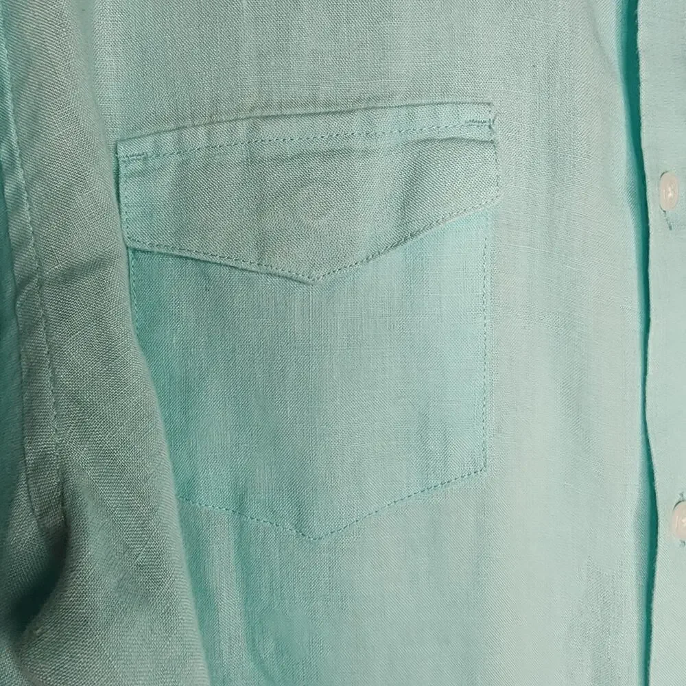 Calvin Klein Turquoise Green 100% Linen  Button Up Shirt Size XL Pristine - Picture 5 of 5